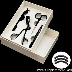 4Pcs Beauty Kit - Color: Black - Tweezers, Scissors, Lash Curler, Lash Tweezers